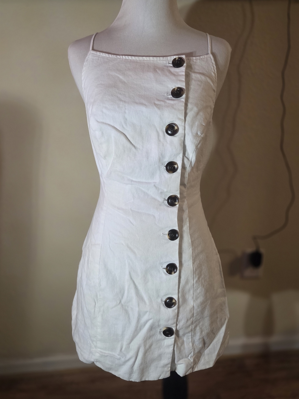 SNDYS White Button-Front Linen Mini Dress